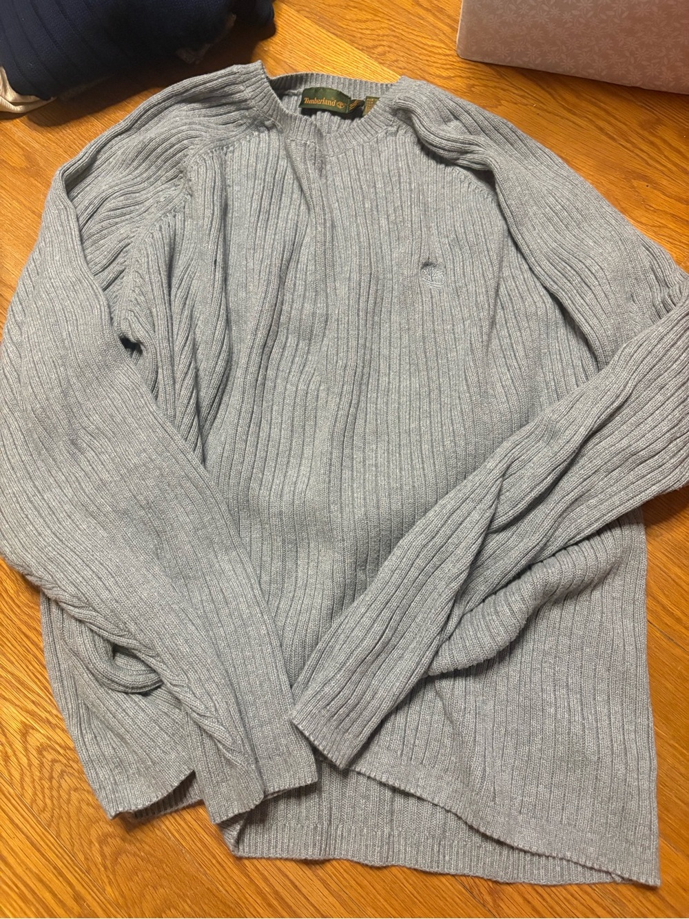 Timberland Men’s Light Gray Ribbed Crewneck Sweater